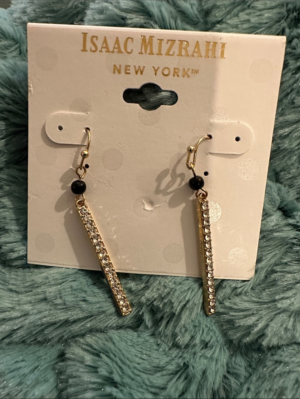 Isaac Mizrahi Gold and Black Crystal Bar Drop Earrings